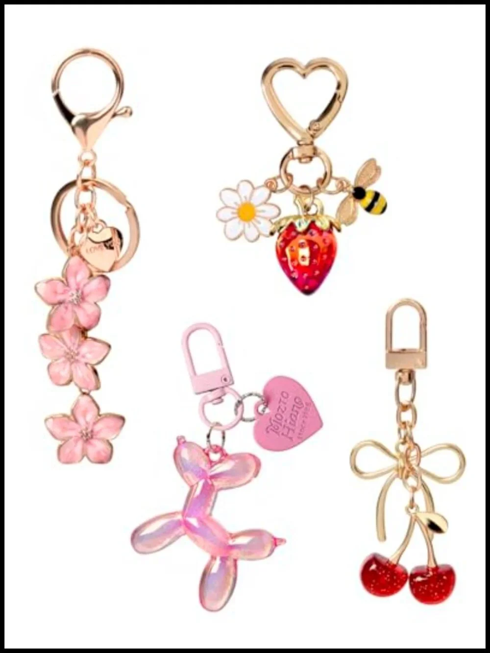 Cute Cherry Bag Charms Set of 4, Kawaii Purse Accessories for Handbags